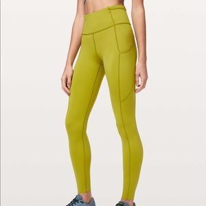 Lululemon Fast and Free Leggings Yellow Pear Color sz 6 25”